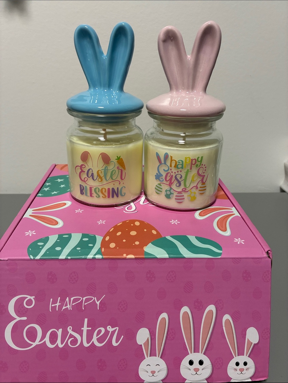 Easter Bunny Ear Jar Candles - Blue & Pink